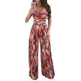 Halter Mixed Color Printed Two-Piece Outfits With Wide Leg