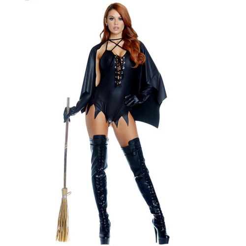 Forplay Sexy Witch Please Black Bodysuit W Cape 3pc Costume