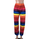 Rainbow Striped Printed Loose Multicolor Pants (Batch Print)