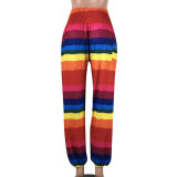 Rainbow Striped Printed Loose Multicolor Pants (Batch Print)