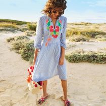 Marla Embroidered Striped Beach Dress