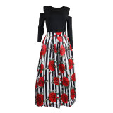 African Print Thicken Long Sleeve Blouse and Long Skirt