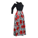 African Print Thicken Long Sleeve Blouse and Long Skirt