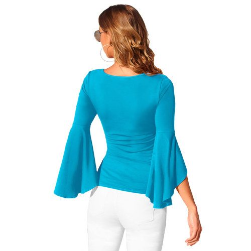 Round Neck Plain Blouse Top With Wide Sleeves