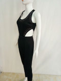 Sexy Black Sleeveless Cut-Out Beaded Jumpsuits