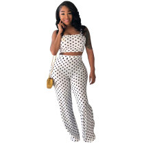 Polka Dot Straps Vest And Flares Trousers