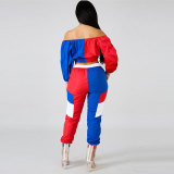 Fashion Patchwork Multicolor Two-piece Pants Set