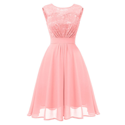 O-Neck Sleeveless Lace Upper A-line Prom Dress