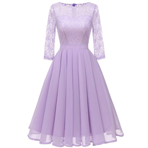Women's Lace Sleeve Chiffon Swing Wedding Dress