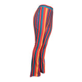 Stripe Print High Waist Casual Flare Pants