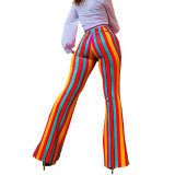 Stripe Print High Waist Casual Flare Pants