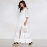 Solid Color Sied Split Stand Collar Maxi Dress