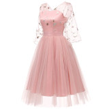 Lace Embroidered Bell Sleeve Tutu Cocktail Dress