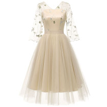 Lace Embroidered Bell Sleeve Tutu Cocktail Dress