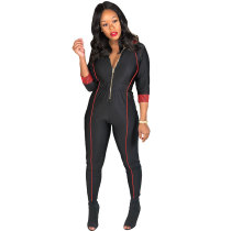 Zip Up Long Sleeve Cinched-Waist Sexy Jumpsuit