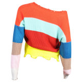 Contrast Stitching Bat Sleeve Sweater T-shirt