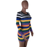 Stripe Print Long Sleeve Mini Dress