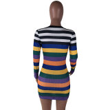 Stripe Print Long Sleeve Mini Dress