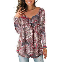 Casual Sexy Printed Blouse Top with Button
