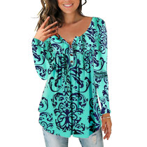 Casual Sexy Printed Blouse Top with Button