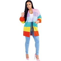 Rainbow Striped Long Cardigan Coat