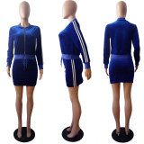 Womens Jacket Velvet Skirt Sport Tracksuit Set