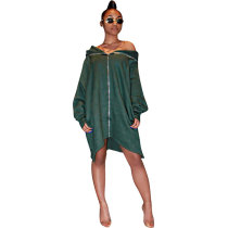 Solid Color Loose Hooded Sweatshirt Dress