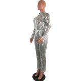 Sequin Zipper Drawstring Party Jumpsuit
