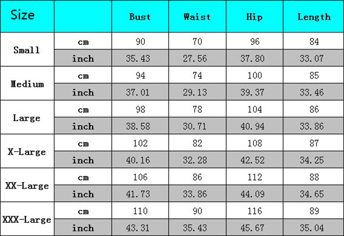 Size Chart In Cm And Inches