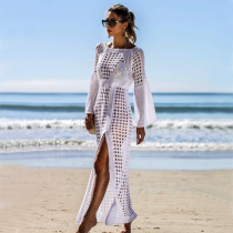 Casual Sexy Hollow Out Sandbeach Sunscreen Knitted Sweater Maxi Dresses