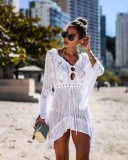 Hollow Out Knit Flared Sleeve Beach Blouse