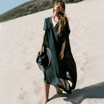 Soft Black V-neck Split-side Beach Long Dress Cover-up