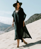 Soft Black V-neck Split-side Beach Long Dress Cover-up