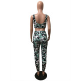 Camouflage Printed Bra And Pant Set
