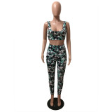 Camouflage Printed Bra And Pant Set