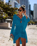 Hollow Out Knit Flared Sleeve Beach Blouse