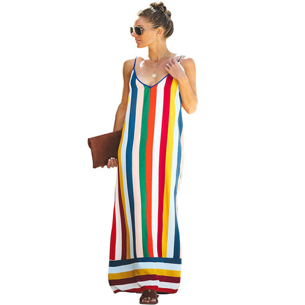 Spaghetti Strap Multi Color Stripe Maxi Dress