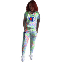 Casual Multi-color Letter Printed Pants Set