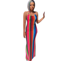 Rainbow Striped Women's Long Dress