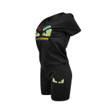 Casual Embroidered Cartoon Monster Sports Short Set