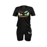 Casual Embroidered Cartoon Monster Sports Short Set