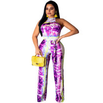 Sleeveless Tie-dye Backless Sexy Jumpsuit
