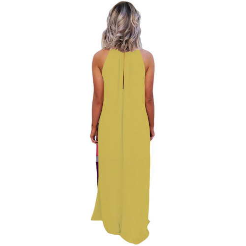 Color Block Sleeveless Pleated A-Line Maxi Dress