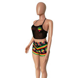 Africa Mesh See Through Crop Top and Shorts