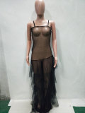 Sexy See-through Patchwork Floor Length Dress(With Underwear)