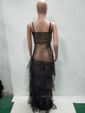 Sexy See-through Patchwork Floor Length Dress(With Underwear)