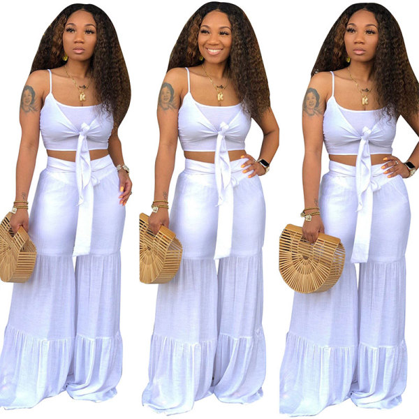 Straps Crop Top and Wide Leg Pants