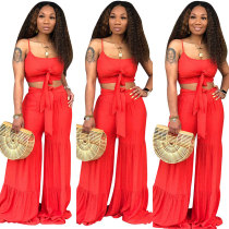 Straps Crop Top and Wide Leg Pants