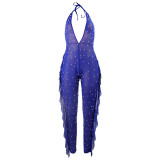 Solid Color See Through Halter Jumpsuit without Underwear
