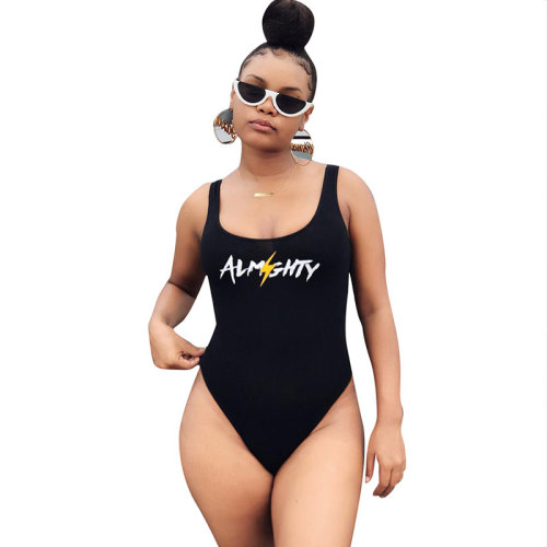 Letter Printed One Piece Swimsuit